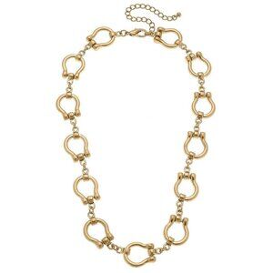 Trigger Horsebit Linked Necklace in Worn Gold Canvas Style -